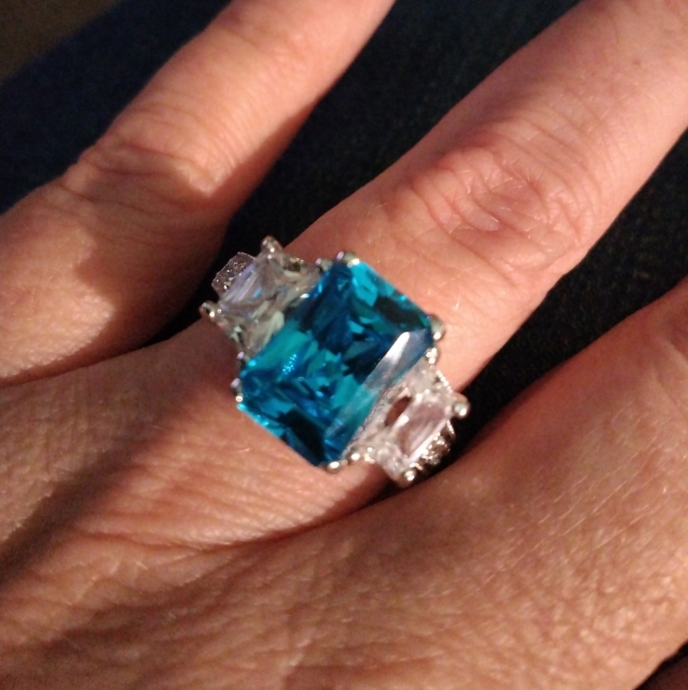 Blue Topaz CZ Cocktail Ring 925 Sterling Silver Size 9